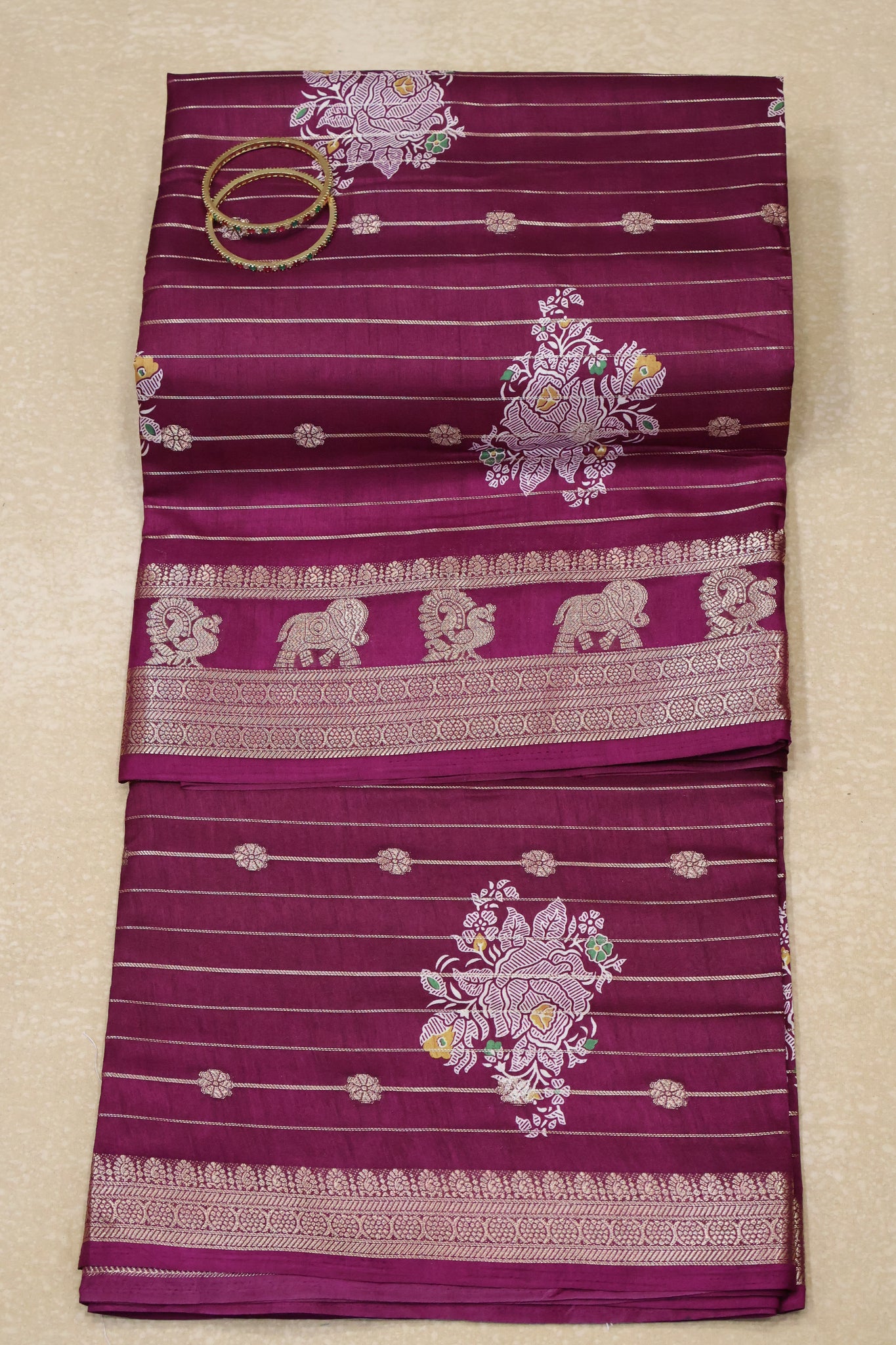 Dola Silk Saree-Wine Zari Lines Rose