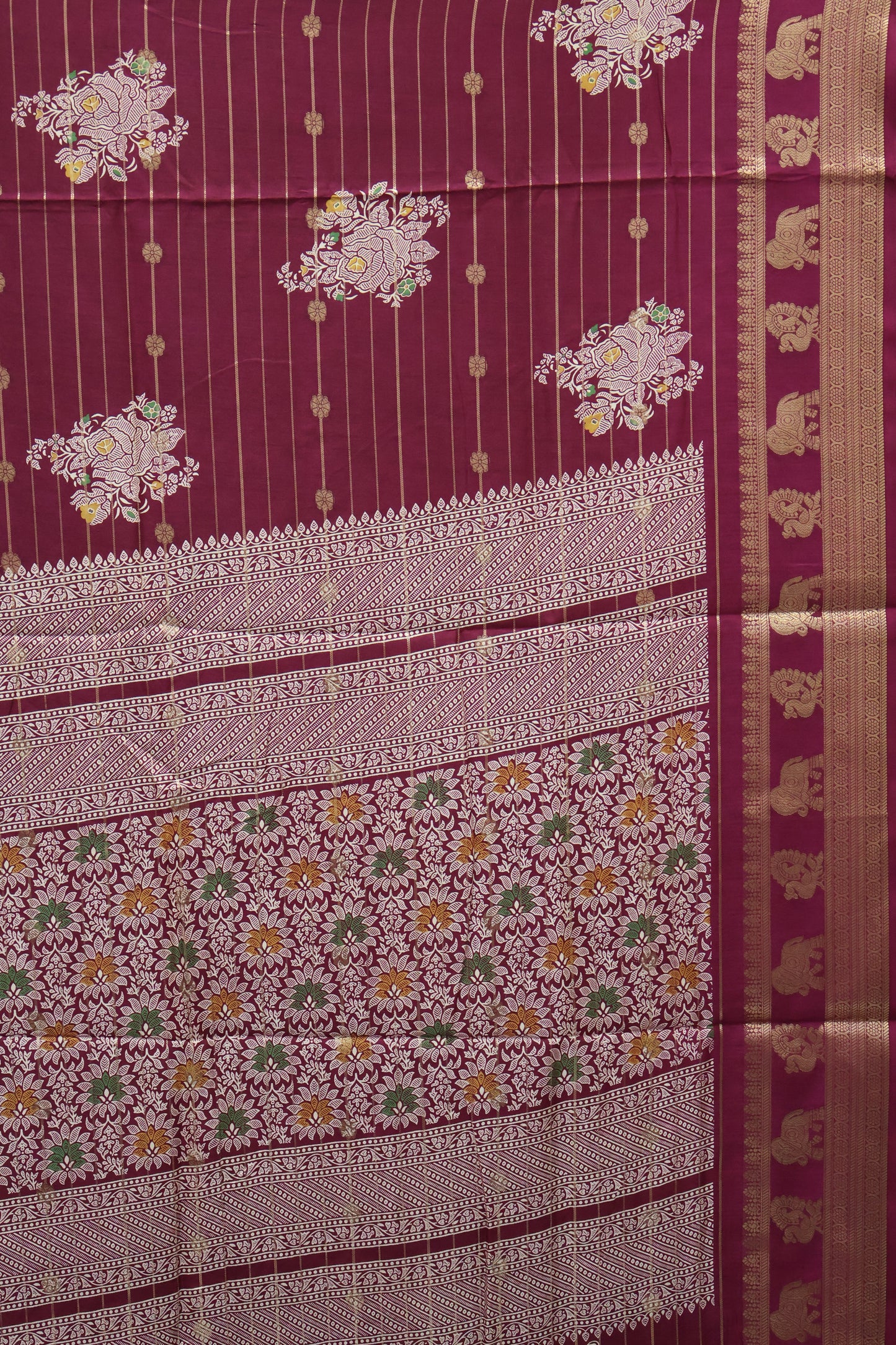Dola Silk Saree-Wine Zari Lines Rose