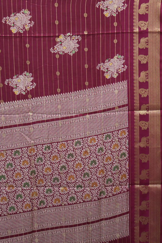 Dola Silk Saree-Wine Zari Lines Rose