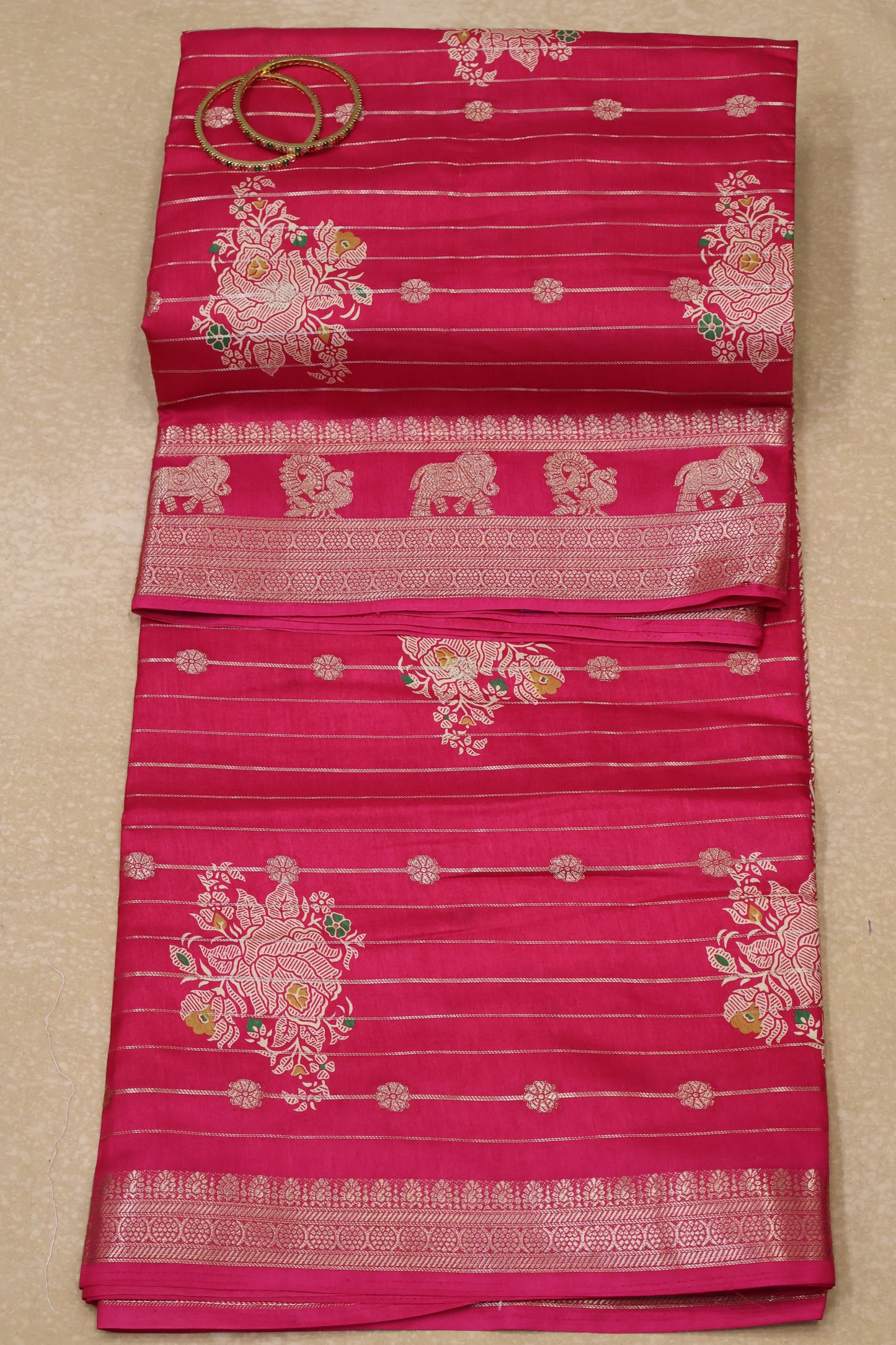 Dola Silk Saree- Pink Zari Lines Rose