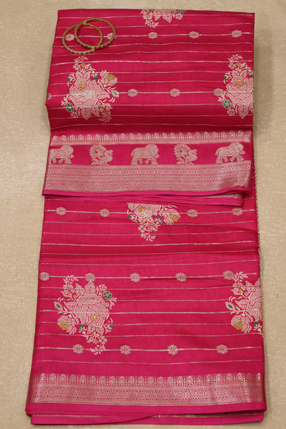 Dola Silk Saree- Pink Zari Lines Rose