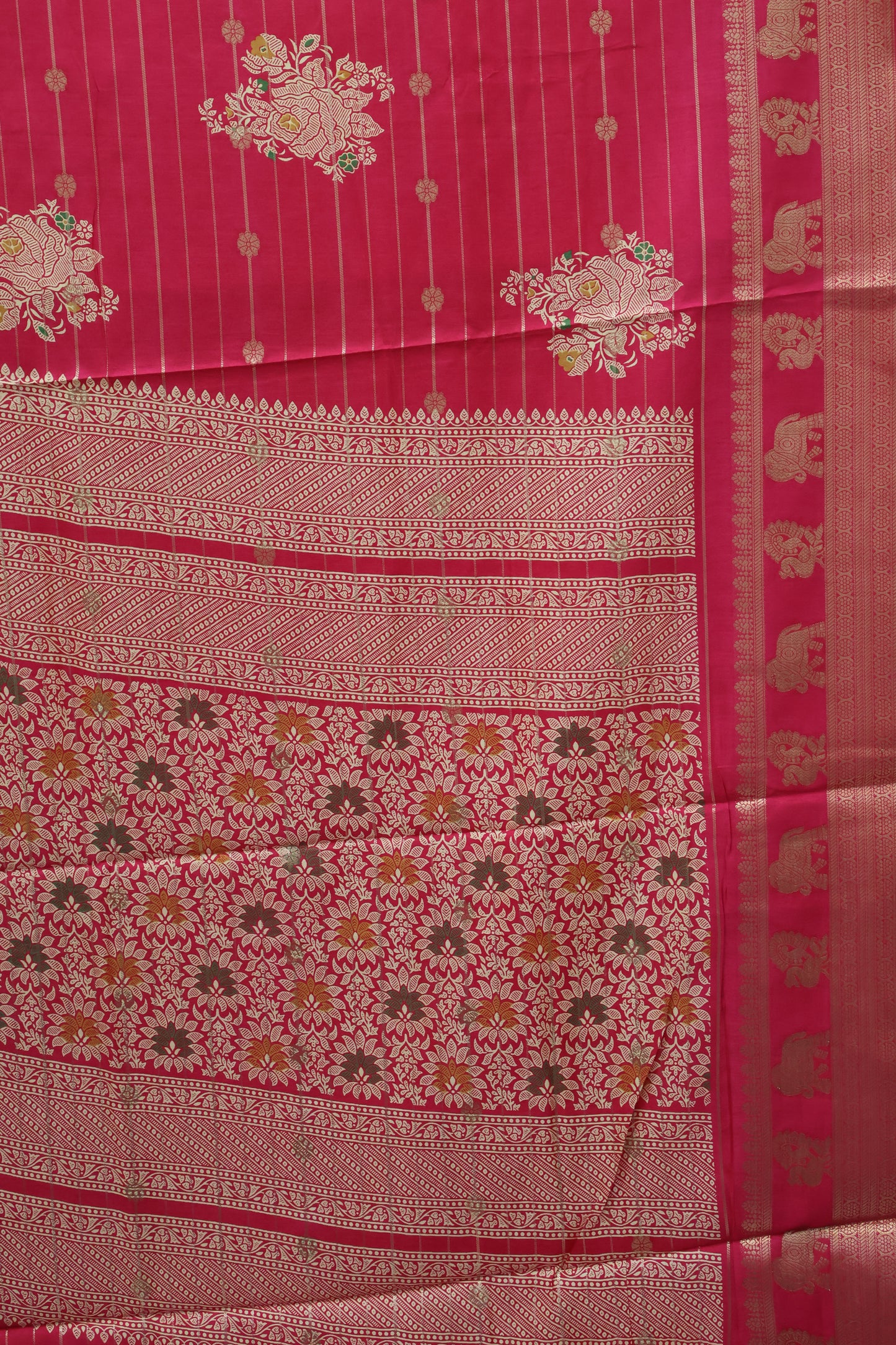 Dola Silk Saree- Pink Zari Lines Rose