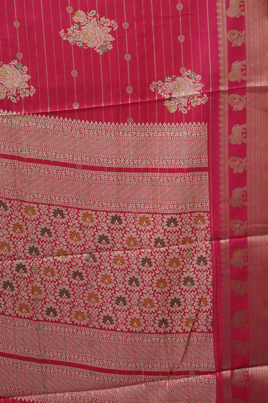 Dola Silk Saree- Pink Zari Lines Rose