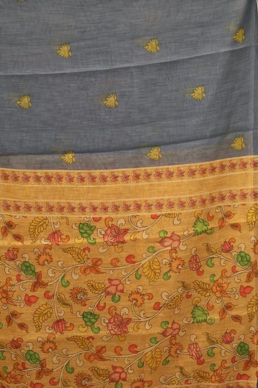 Semi Linen Saree Kalamkari Print -Beige