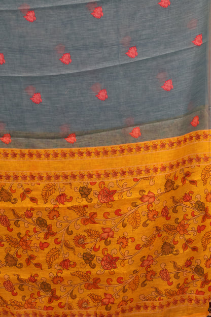 Semi Linen Saree Kalamkari Print -Yellow
