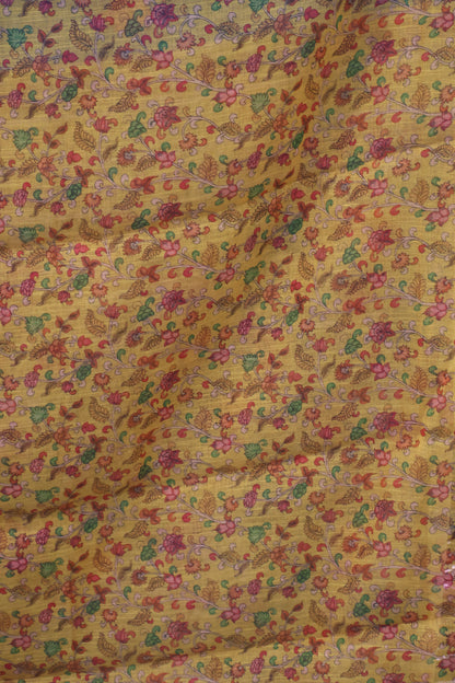 Semi Linen Saree Kalamkari Print -Yellow