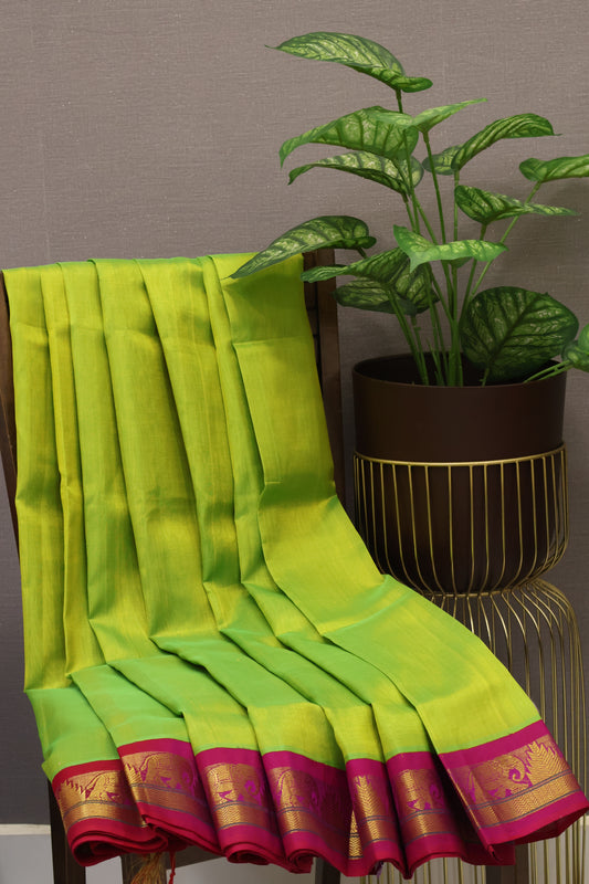 Silk Cotton Saree-Plain green