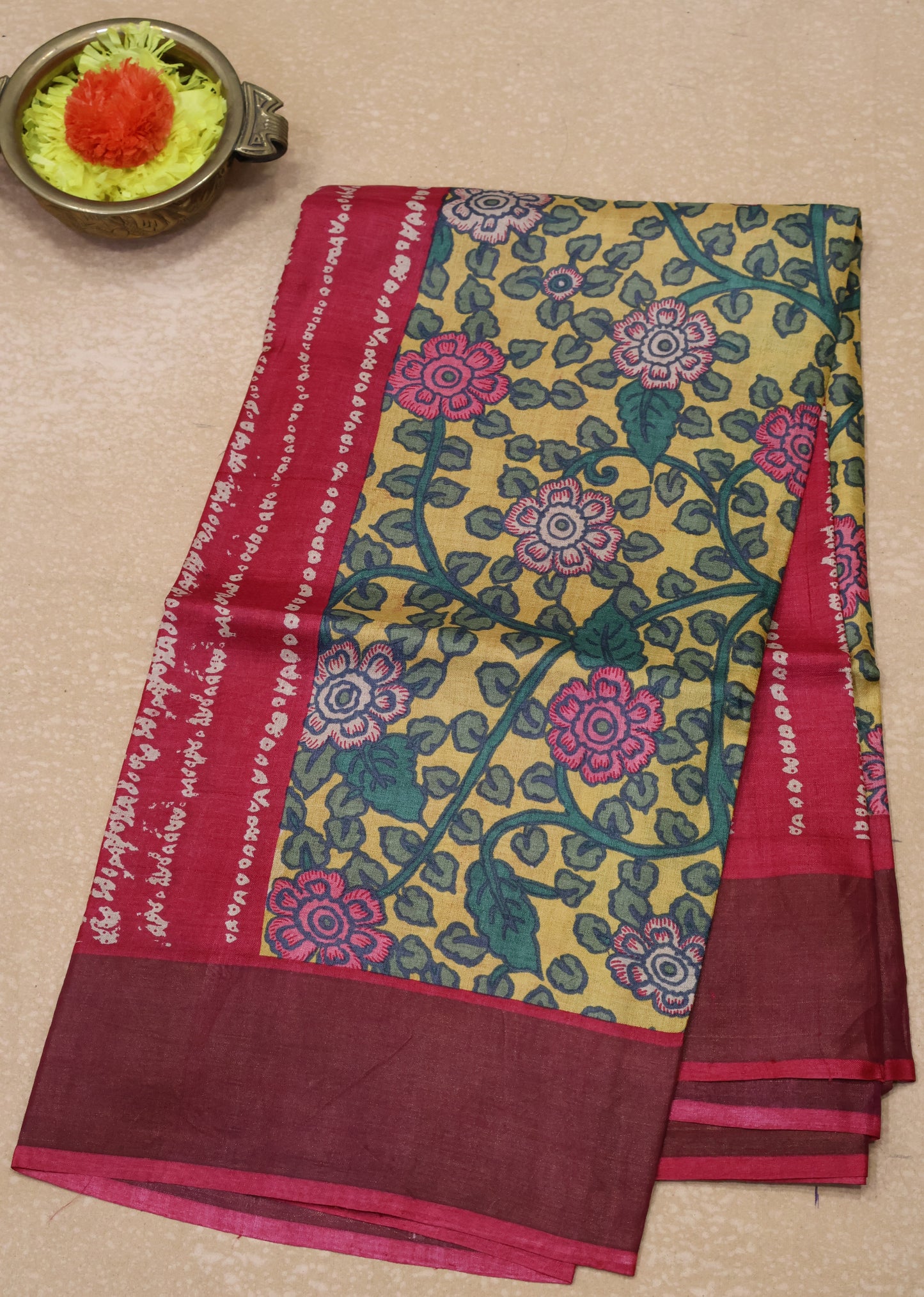 Pure Tussar Saree - Red Dot Lines