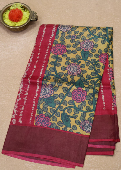 Pure Tussar Saree - Red Dot Lines