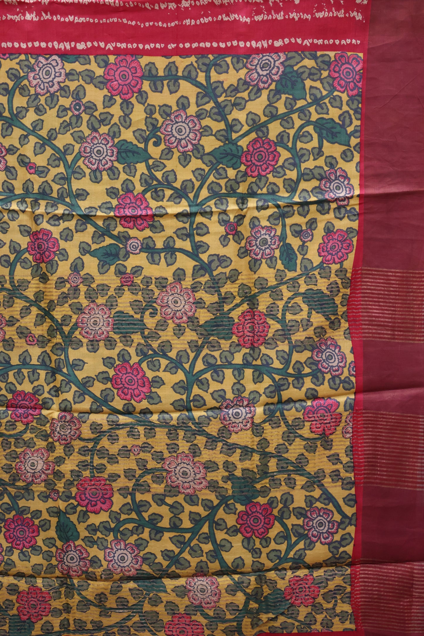Pure Tussar Saree - Red Dot Lines