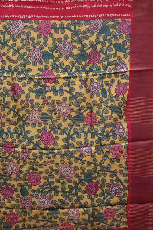 Pure Tussar Saree - Red Dot Lines