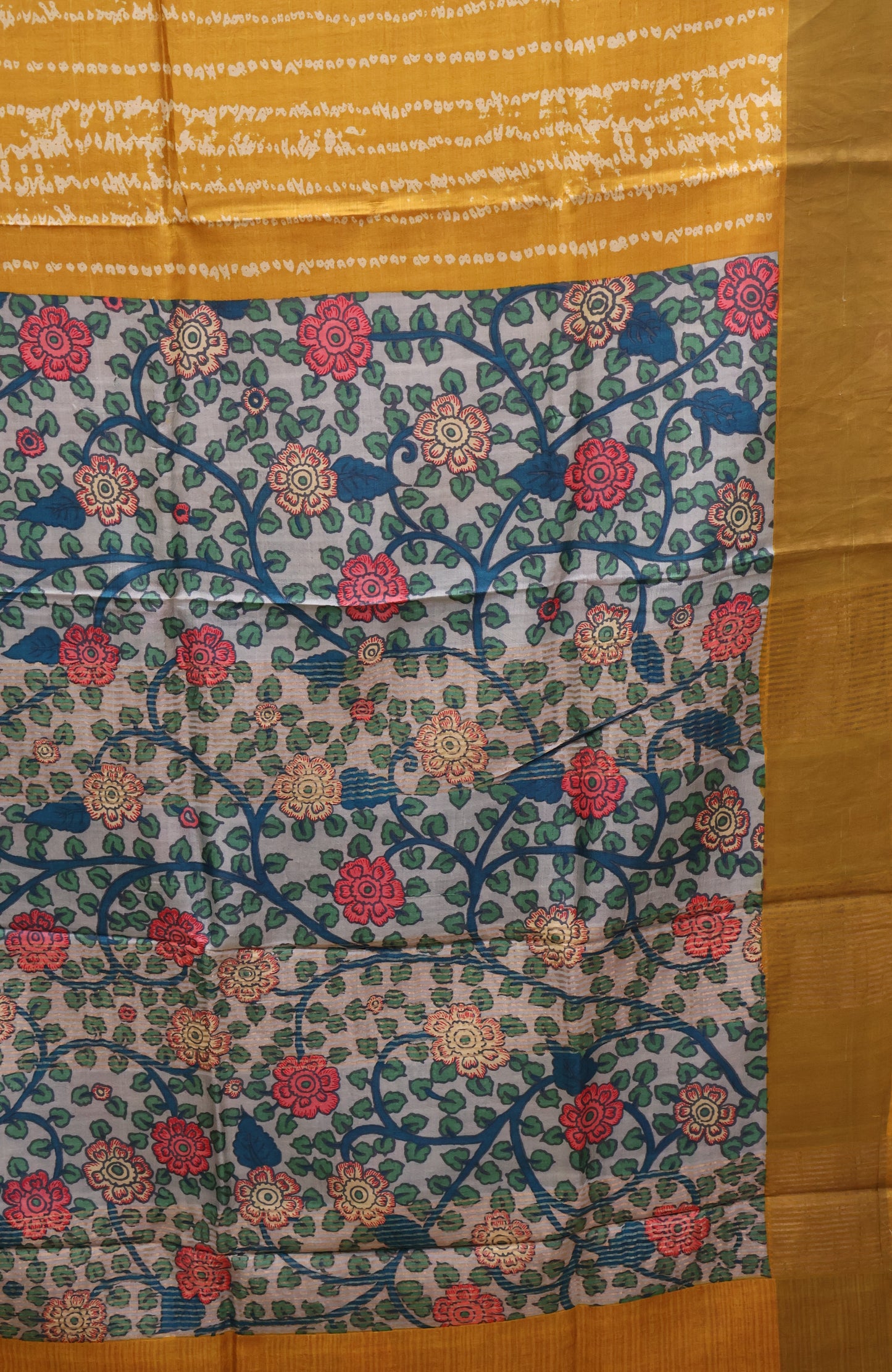 Pure Tussar Saree - Mustard Dot Lines