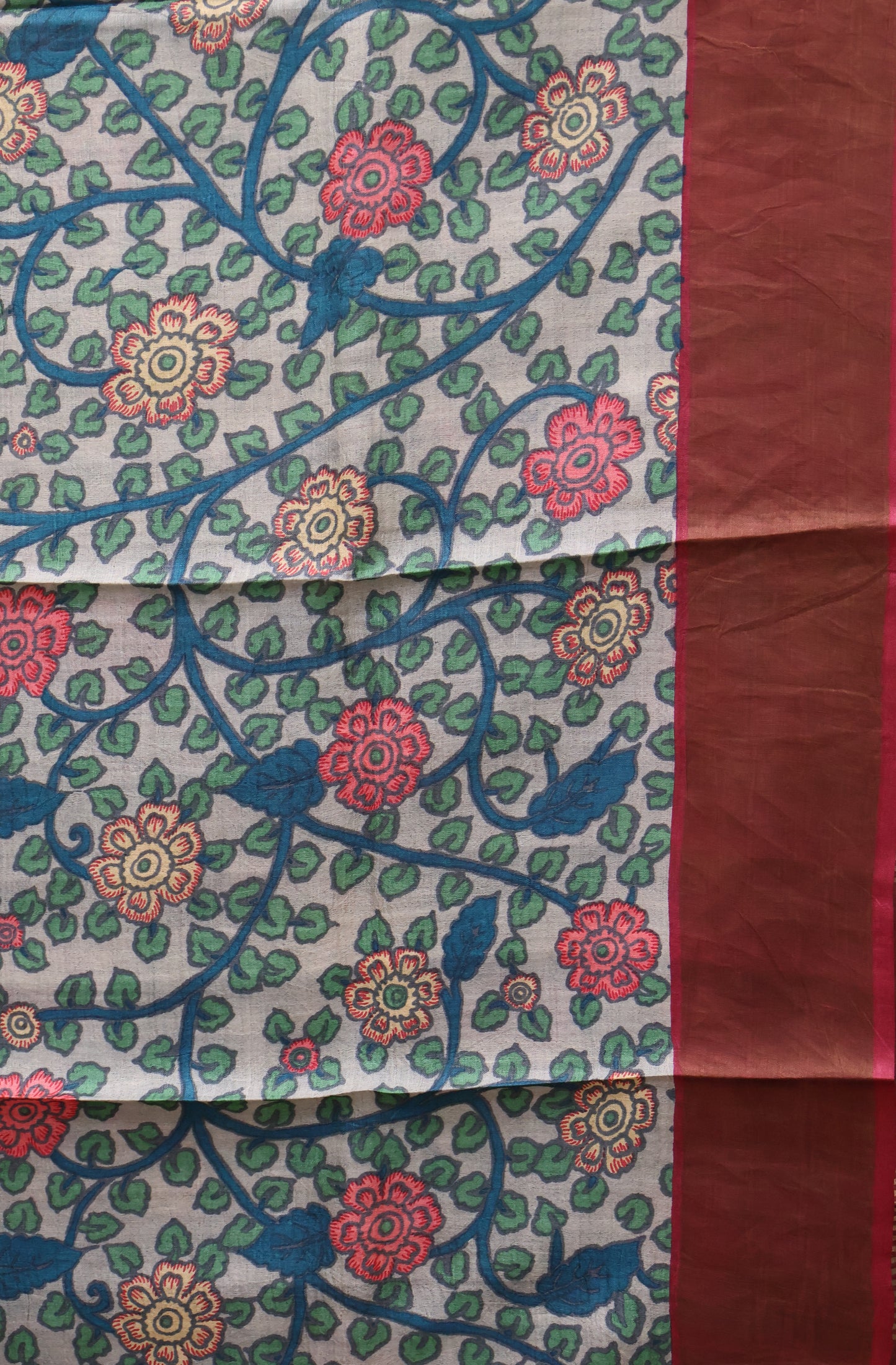 Pure Tussar Saree -Wine Dot Lines