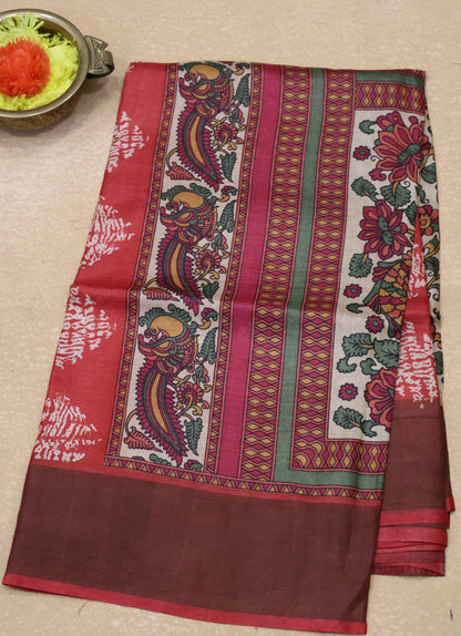 Pure Tussar Saree -red diamond Body