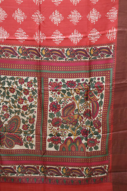 Pure Tussar Saree -red diamond Body