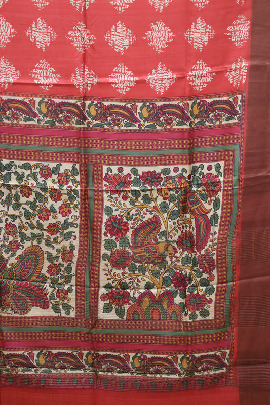Pure Tussar Saree -red diamond Body