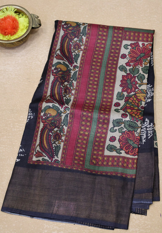 Pure Tussar Saree -Black diamond Body