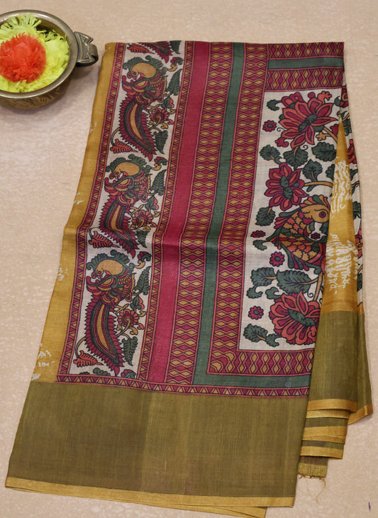 Pure Tussar Saree -Mustard diamond Body