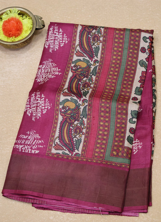 Pure Tussar Saree -Wine diamond Body