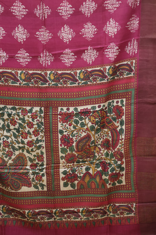 Pure Tussar Saree -Wine diamond Body