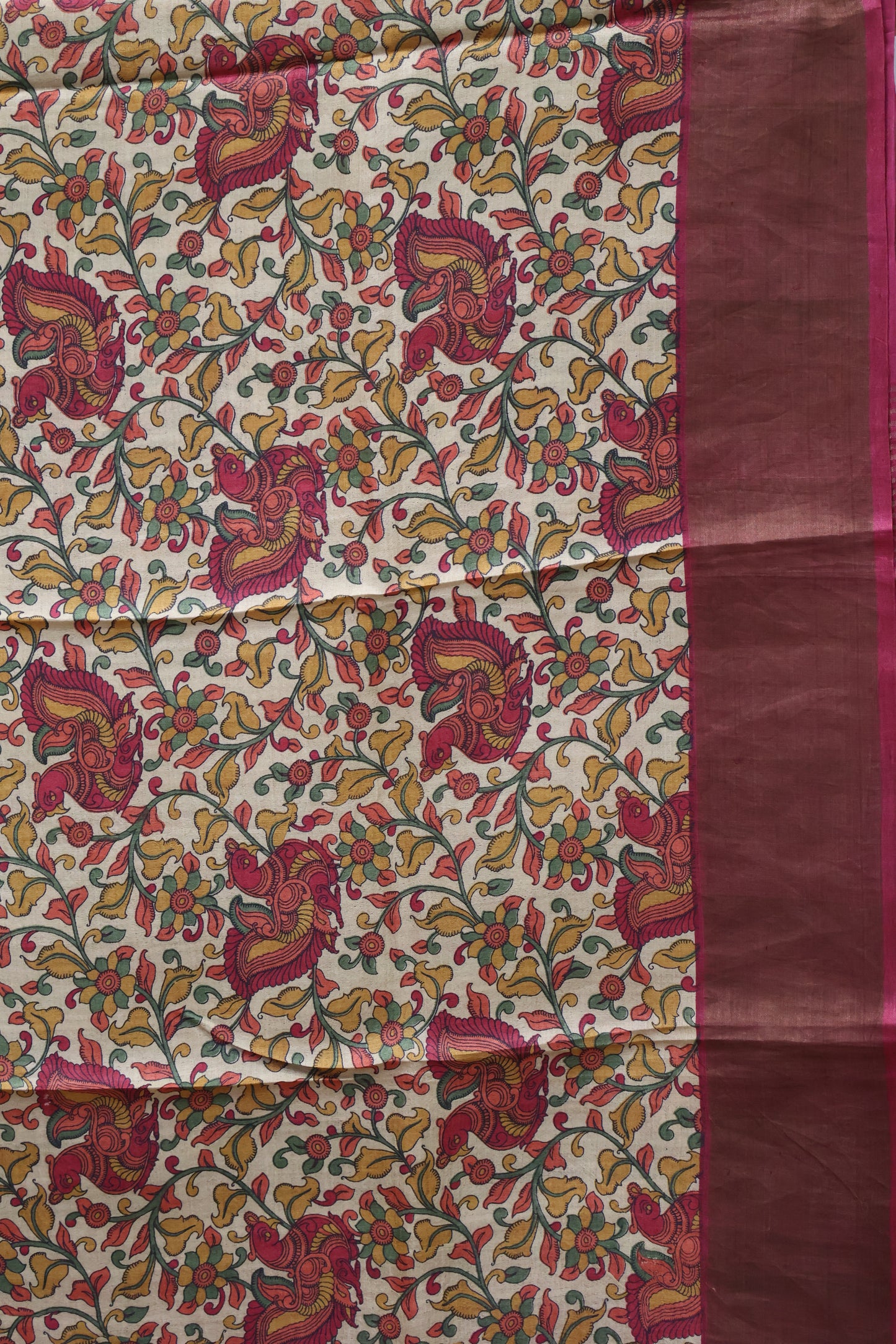 Pure Tussar Saree -Wine diamond Body