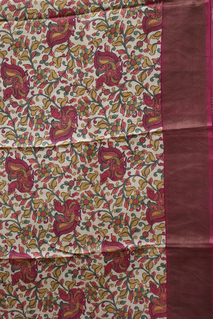 Pure Tussar Saree -Wine diamond Body