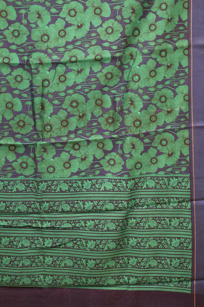 Pure Chanderi Saree -Blue Floral Double Border