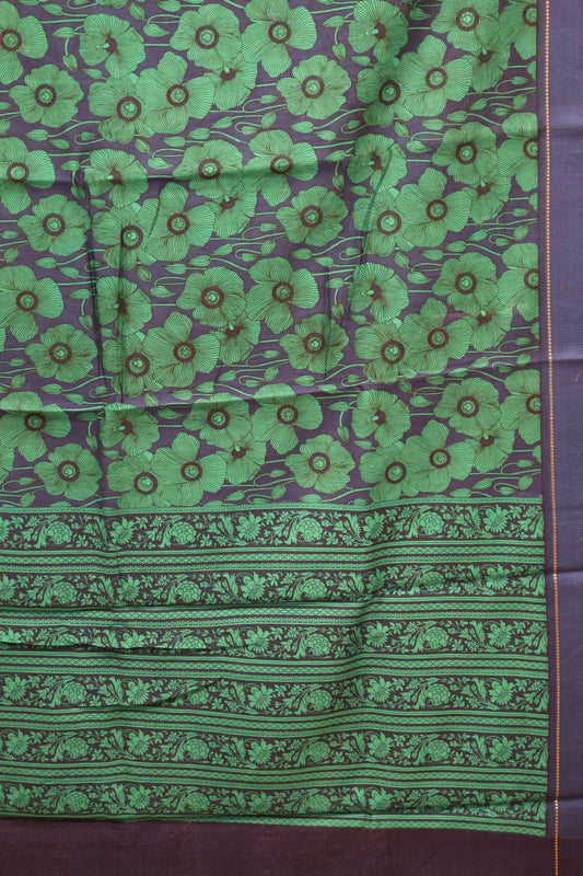 Pure Chanderi Saree -Blue Floral Double Border