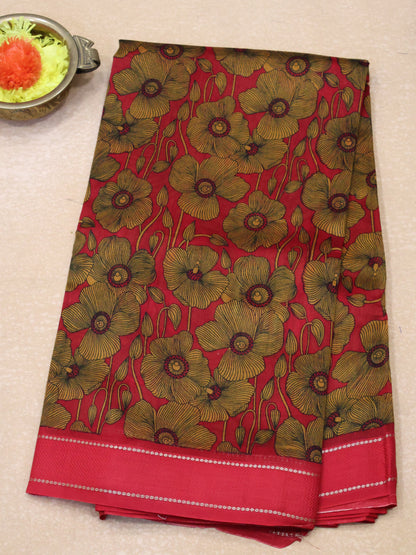 Pure Chanderi Saree -Red Floral Double Border