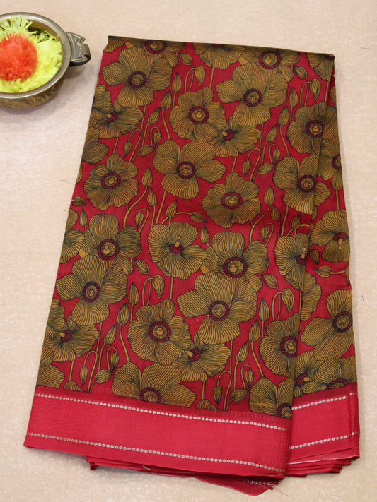 Pure Chanderi Saree -Red Floral Double Border