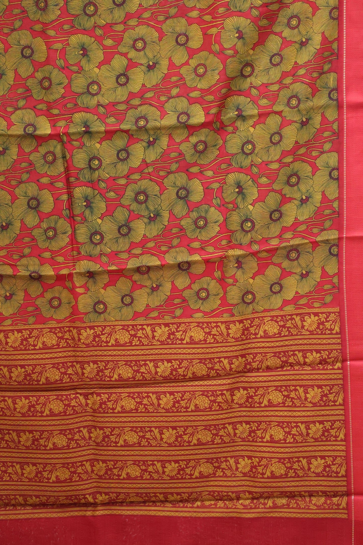 Pure Chanderi Saree -Red Floral Double Border