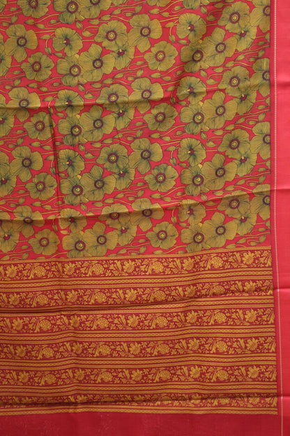 Pure Chanderi Saree -Red Floral Double Border