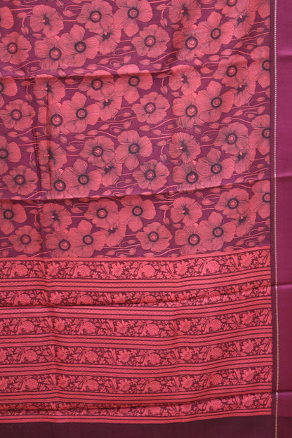 Pure Chanderi Saree -Wine Floral Double Border