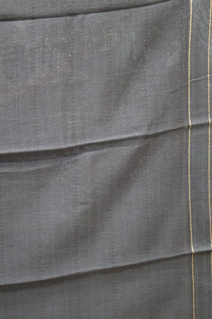 Pure Chanderi Saree -Grey Aqua Floral Double Border