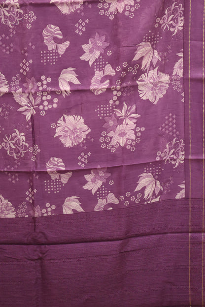 Pure Chanderi Saree -Purple Aqua Floral Double Border