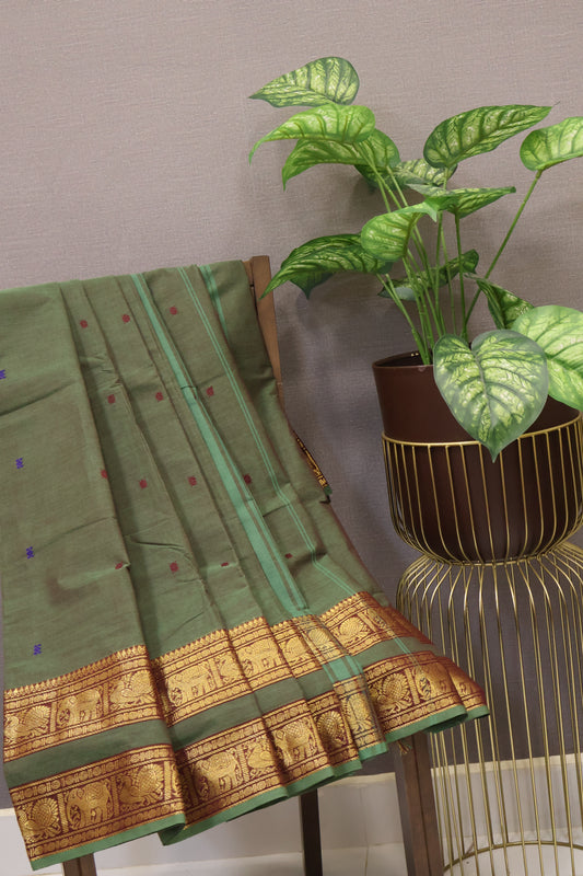Chettinad Cotton Saree - Army Green
