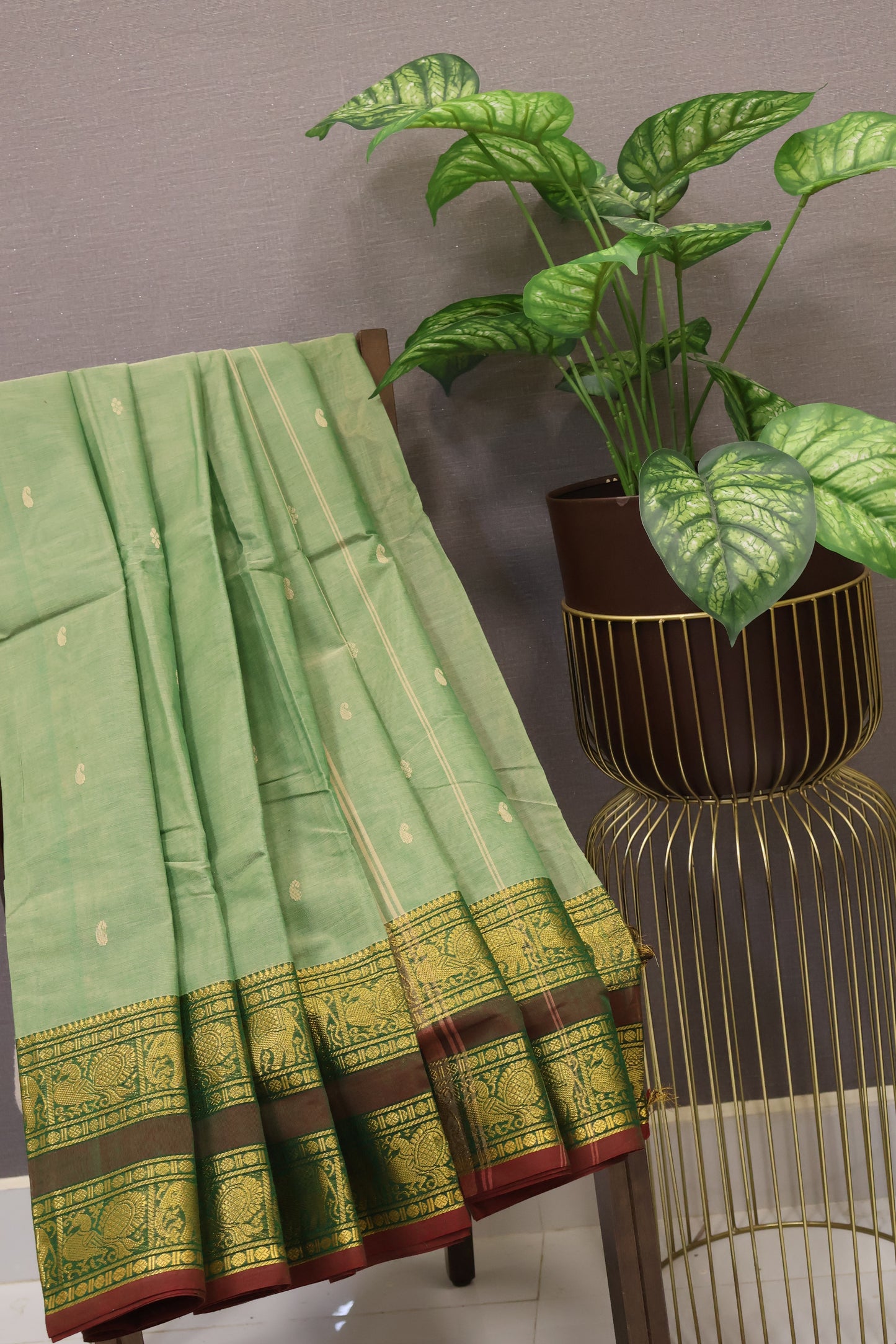 Chettinad Cotton Saree -Basil Green