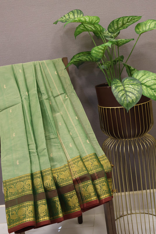 Chettinad Cotton Saree -Basil Green