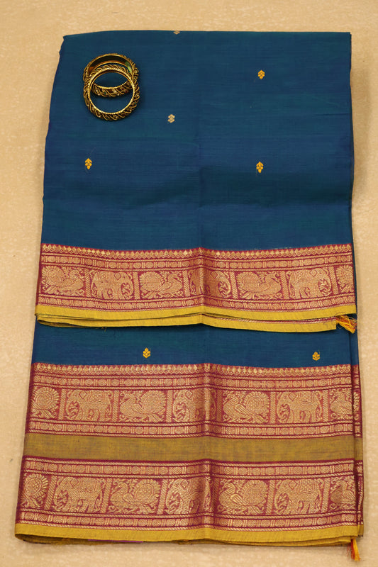 Chettinad Cotton Saree -Peacock Blue