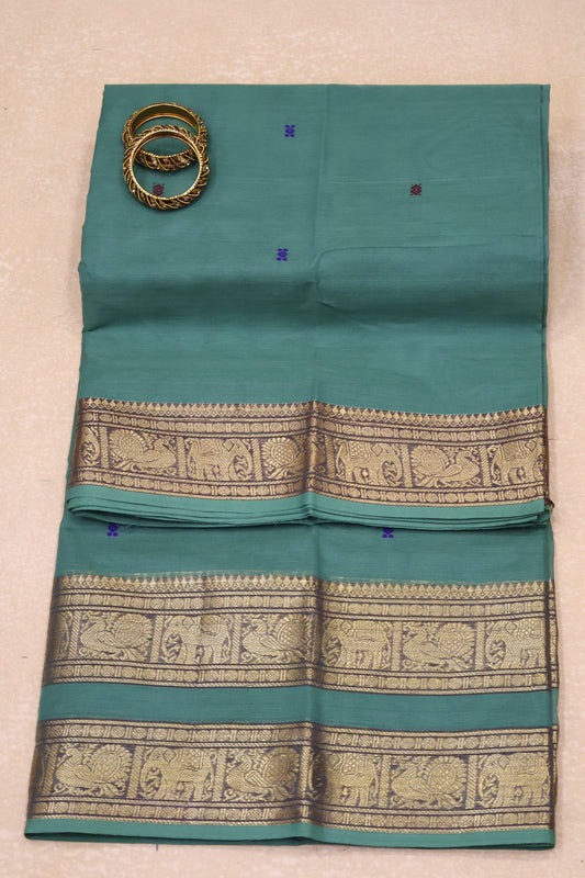 Chettinad Cotton Saree -Hunter Green