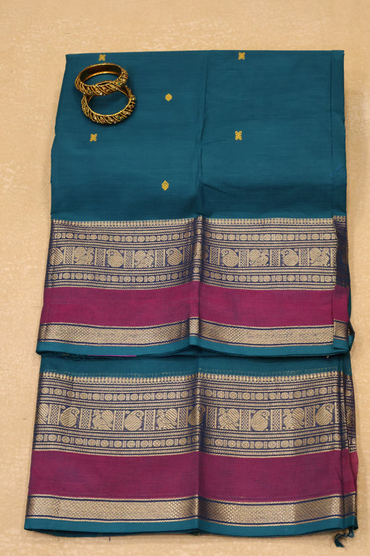 Chettinad Cotton Saree -Peacock Green