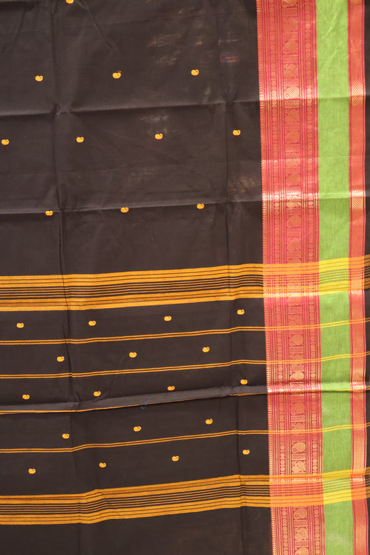 Chettinad Cotton Saree -Black Magenta
