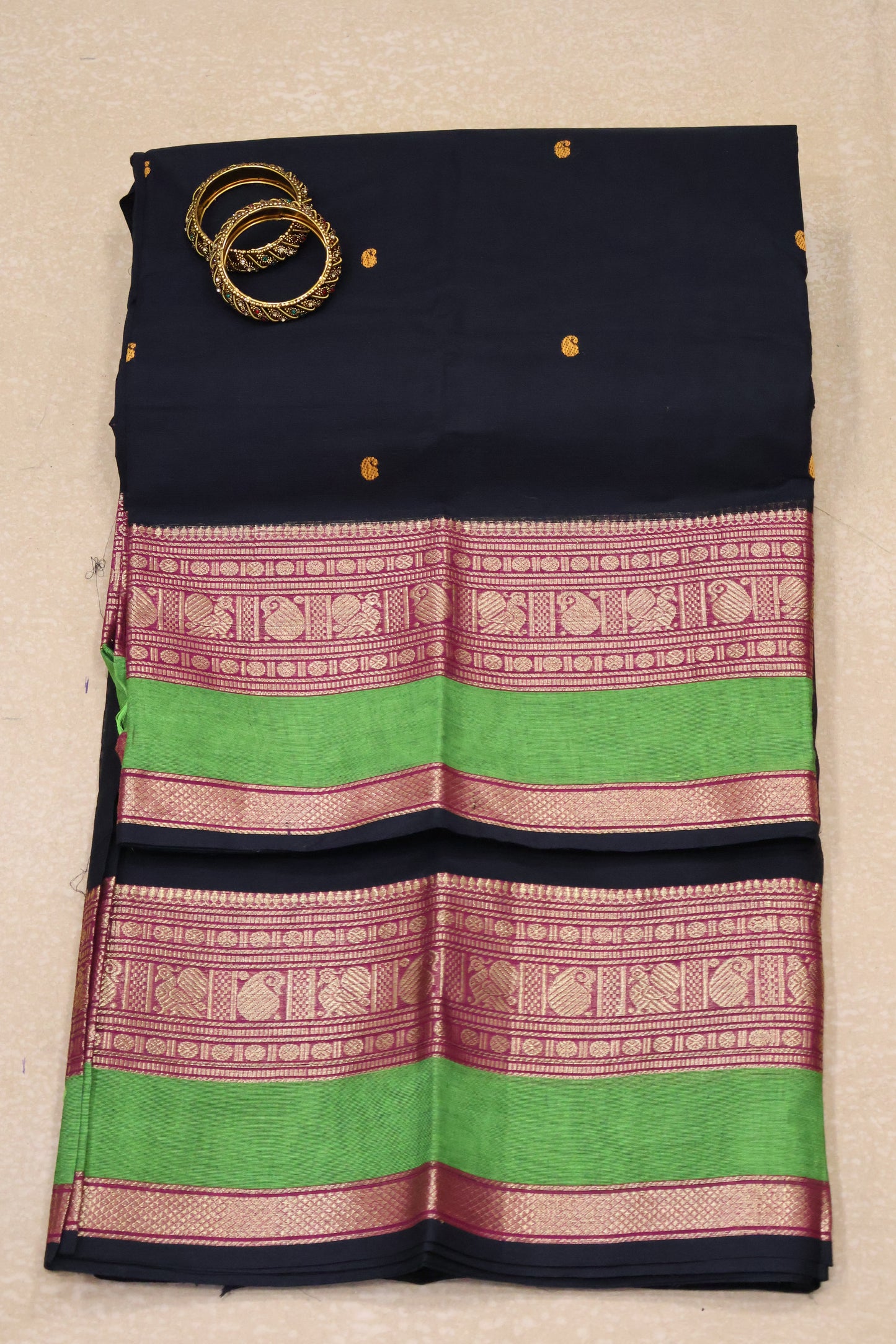 Chettinad Cotton Saree -Black Magenta