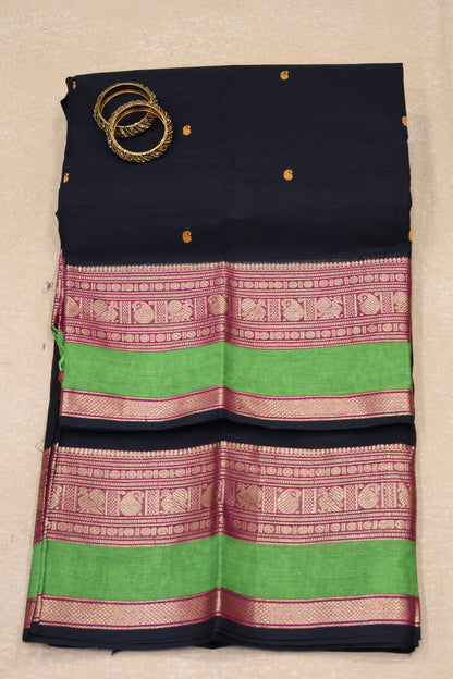 Chettinad Cotton Saree -Black Magenta