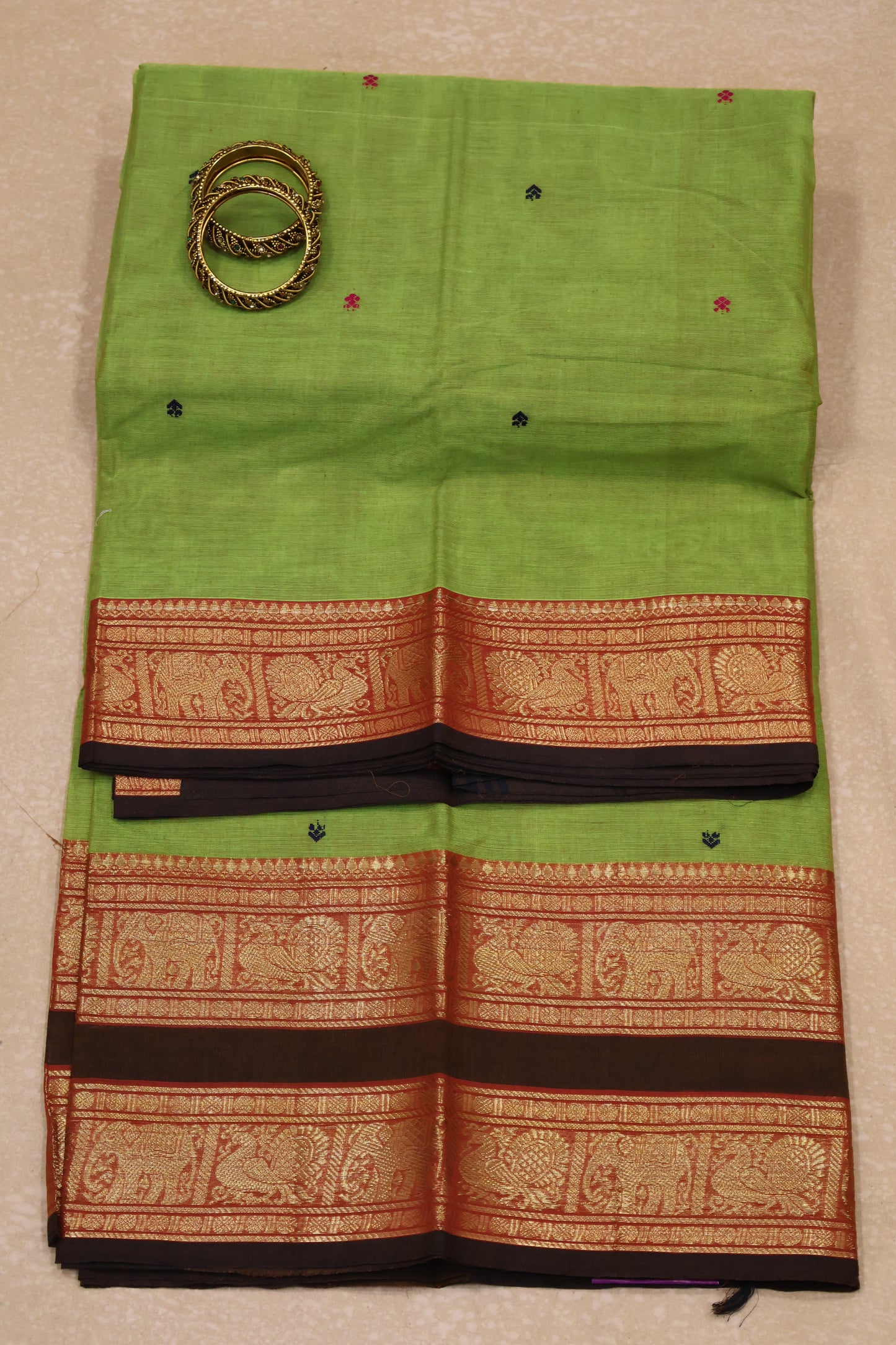 Chettinad Cotton Saree -Apple Green