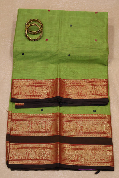 Chettinad Cotton Saree -Apple Green