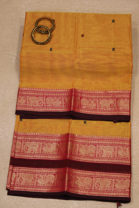 Chettinad Cotton Saree -Mango Yellow