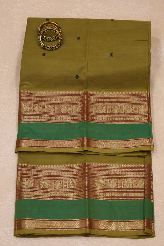 Chettinad Cotton Saree -Golden Brown Green