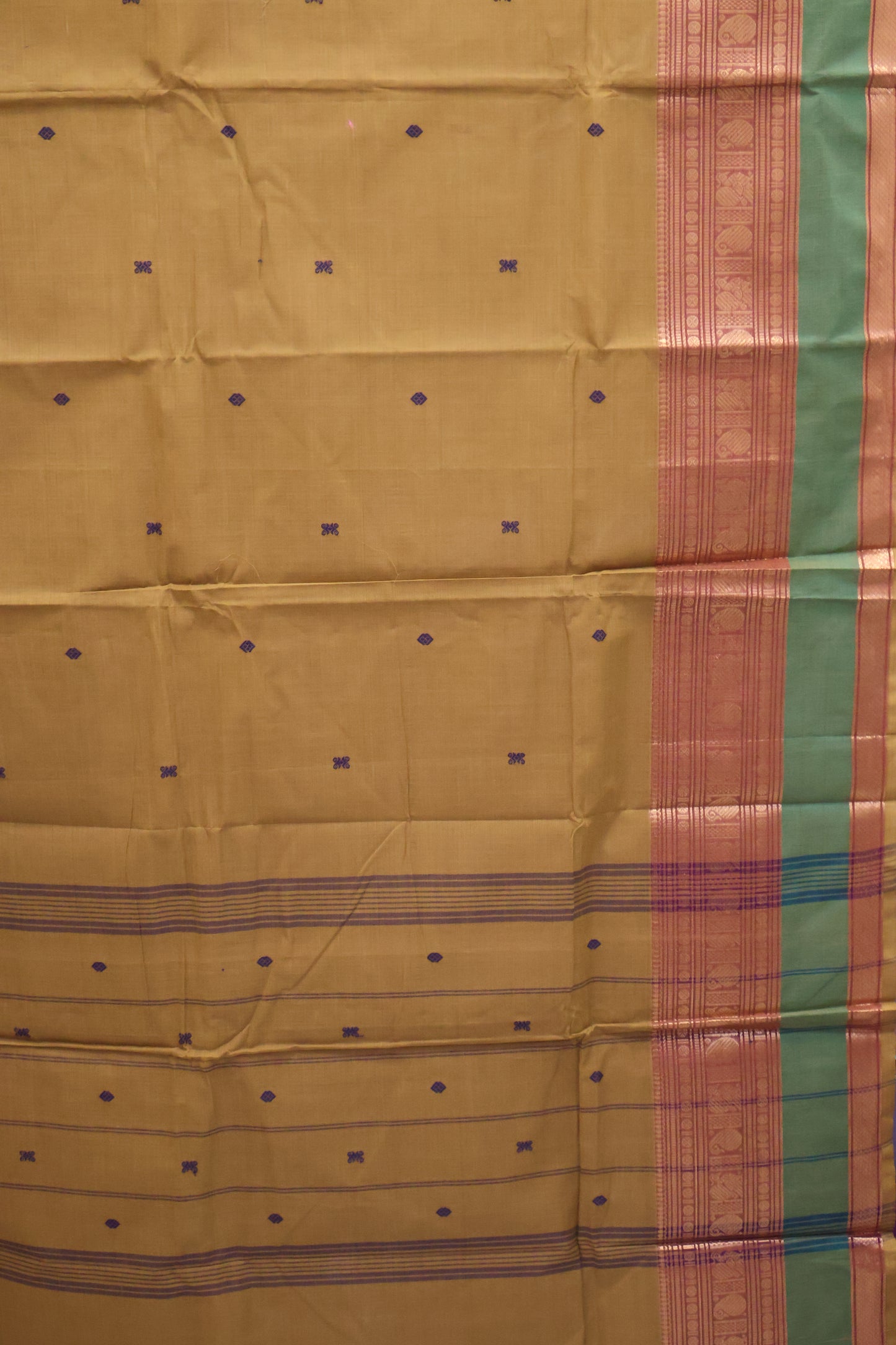Chettinad Cotton Saree -Golden Brown Green