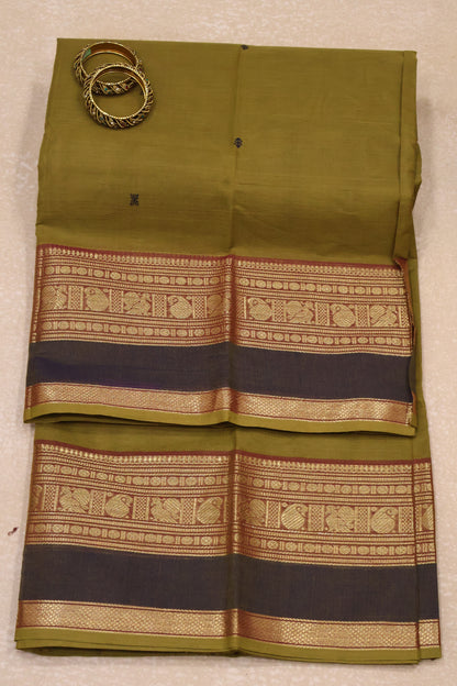 Chettinad Cotton Saree -Golden with Brown Black